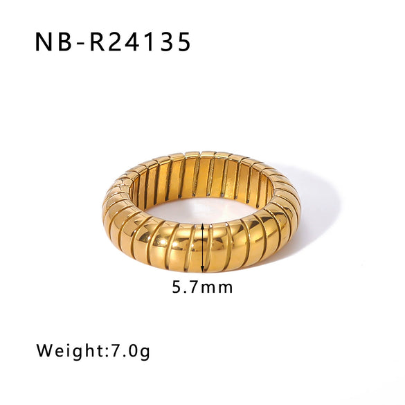 Wholesale Exaggerated Bump Irregular Geometric Stainless Steel Ring With Leaf Wave Geometric Pattern Electroplated