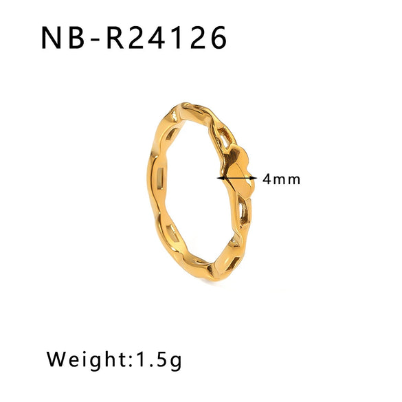 Wholesale Exaggerated Bump Irregular Geometric Stainless Steel Ring With Leaf Wave Geometric Pattern Electroplated