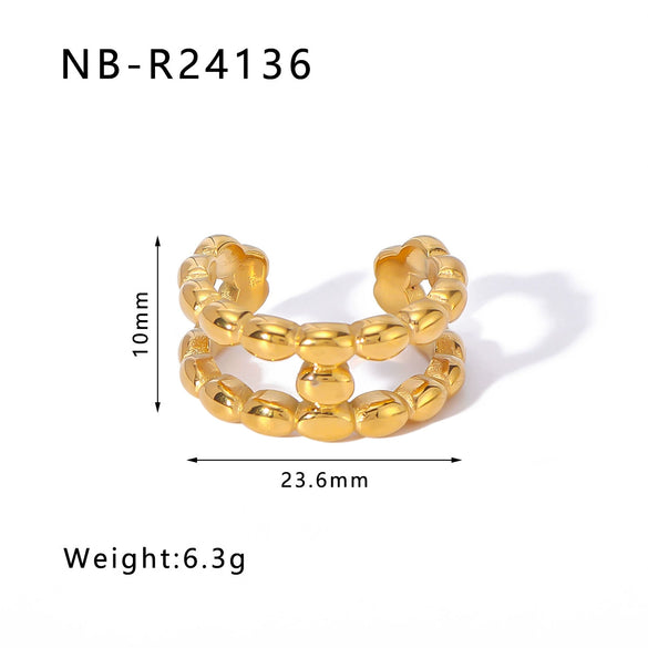 Wholesale Exaggerated Bump Irregular Geometric Stainless Steel Ring With Leaf Wave Geometric Pattern Electroplated