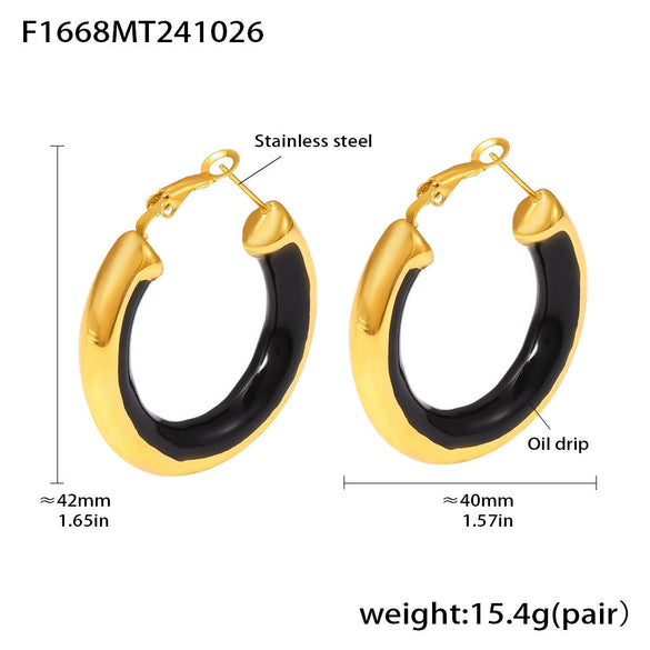 Wholesale Exaggerated Circle Oil Drop Earrings In Stainless Steel Drip Oil With Geometric Design And 18K Real Gold Color Plated Non Allergic