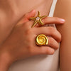 Wholesale Exaggerated Conch Sea Star Geometric Stainless Steel Opening Ring For Women 18K Gold Plated