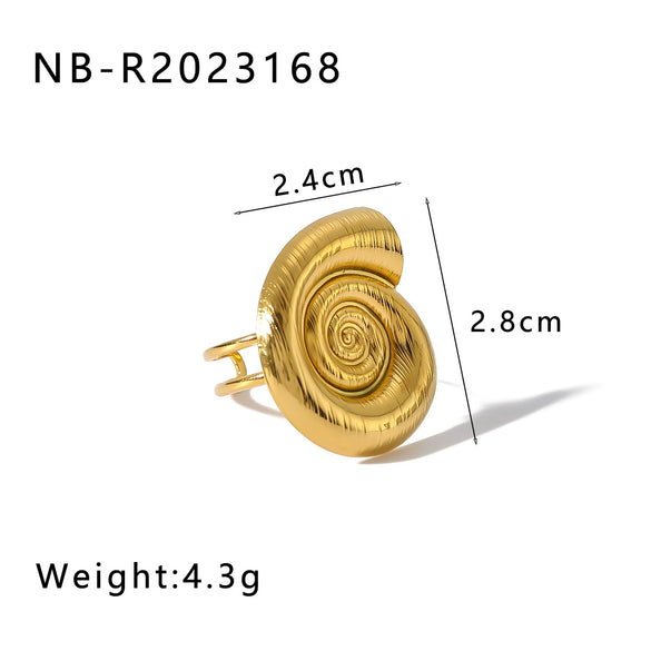 Wholesale Exaggerated Conch Sea Star Geometric Stainless Steel Opening Ring For Women 18K Gold Plated