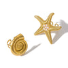 Wholesale Exaggerated Conch Sea Star Geometric Stainless Steel Opening Ring For Women 18K Gold Plated