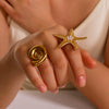 Wholesale Exaggerated Conch Sea Star Geometric Stainless Steel Opening Ring For Women 18K Gold Plated