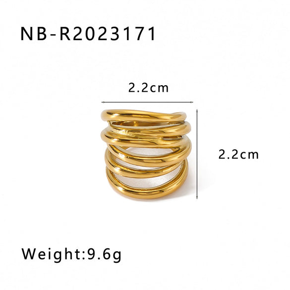 Wholesale Exaggerated Design Stainless Steel 18K Gold Plated Casting Geometric Ring With Niche Design Sense