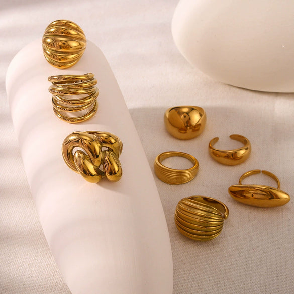 Wholesale Exaggerated Design Stainless Steel 18K Gold Plated Casting Geometric Ring With Niche Design Sense