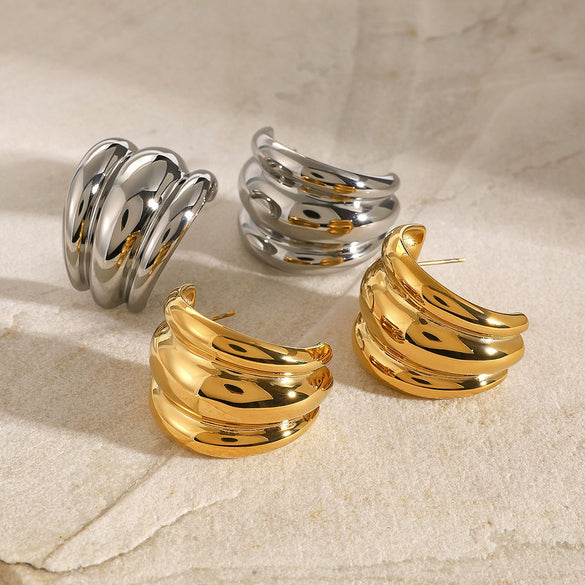 Wholesale Exaggerated Fashion Niche Design Women's Earrings In Geometric Style Made Of Stainless Steel With Electroplating Treatment