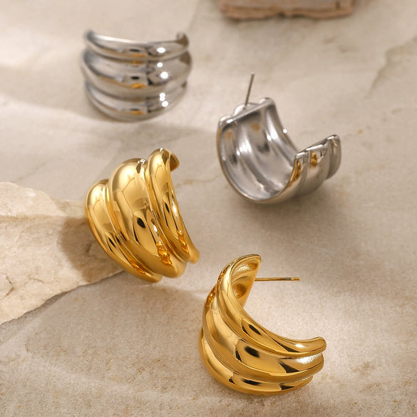 Wholesale Exaggerated Fashion Niche Design Women's Earrings In Geometric Style Made Of Stainless Steel With Electroplating Treatment