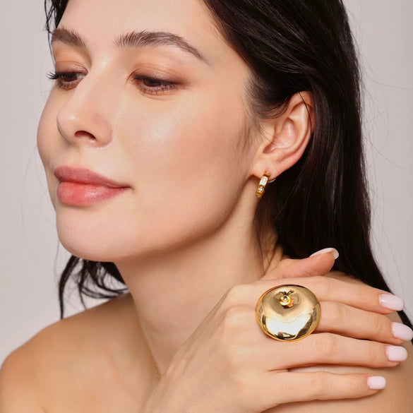 Wholesale Exaggerated Fashionable Open Ring In Stainless Steel With Geometric Pattern Pvd Electroplated 18K True Gold For Women
