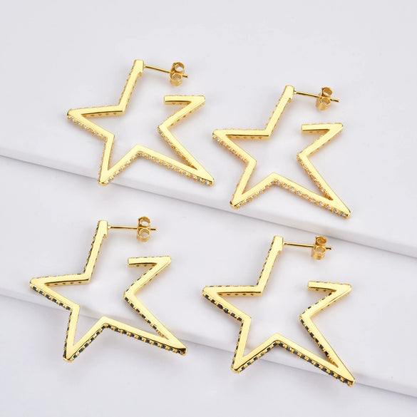Wholesale Exaggerated Fivepointed Star Earrings For Women S925 Sterling Silver Light Luxury Style Electroplated