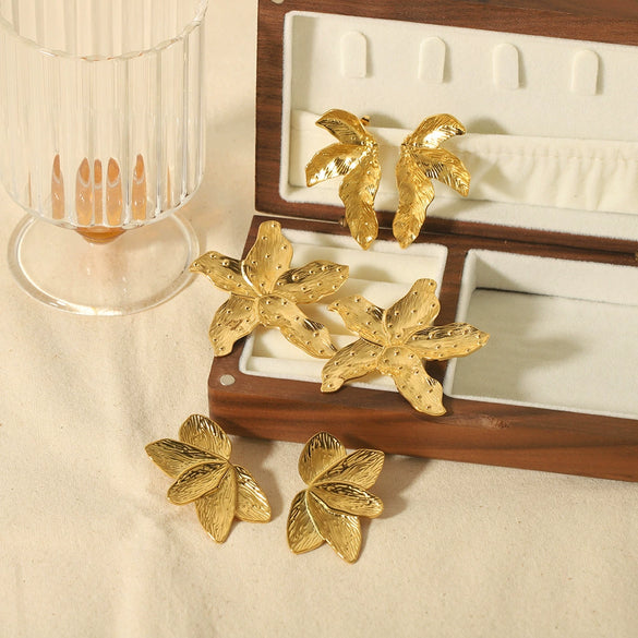 Wholesale Exaggerated Flower Stainless Steel Electroplated Earrings