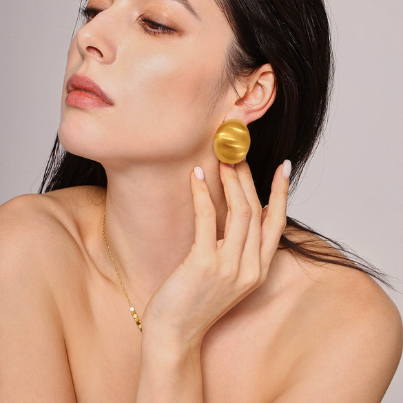 Wholesale Exaggerated Frosted Glossy Geometric Oval Titanium Steel Electroplated Earrings For Women