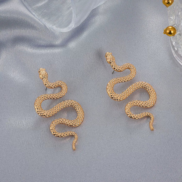 Wholesale Exaggerated Geometric Alloy Carved Snake Earrings For Women With Electroplating Treatment