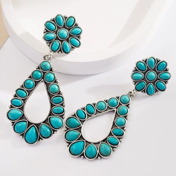 Wholesale Exaggerated Geometric Alloy Earrings Set With Turquoise