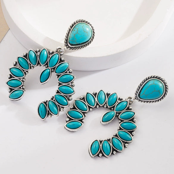 Wholesale Exaggerated Geometric Alloy Earrings Set With Turquoise