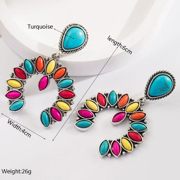 Wholesale Exaggerated Geometric Alloy Earrings Set With Turquoise