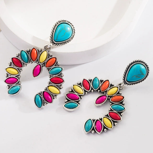 Wholesale Exaggerated Geometric Alloy Earrings Set With Turquoise