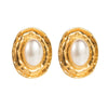 Wholesale Exaggerated Geometric Alloy Raffia Pearl Inlaid Oval Stud Earrings For Women
