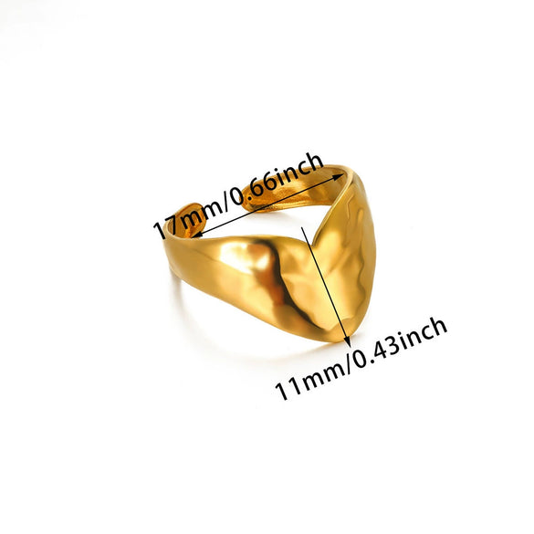 Wholesale Exaggerated Geometric Hollow Flower Stainless Steel 18K Goldplated Asymmetric Ring For Women With Leaves And Wave Pattern