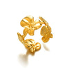 Wholesale Exaggerated Geometric Hollow Flower Stainless Steel 18K Goldplated Asymmetric Ring For Women With Leaves And Wave Pattern