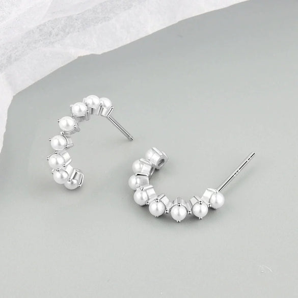 Wholesale Exaggerated Geometric Hoop Pearl Earrings For Women S925 Silver Electroplated