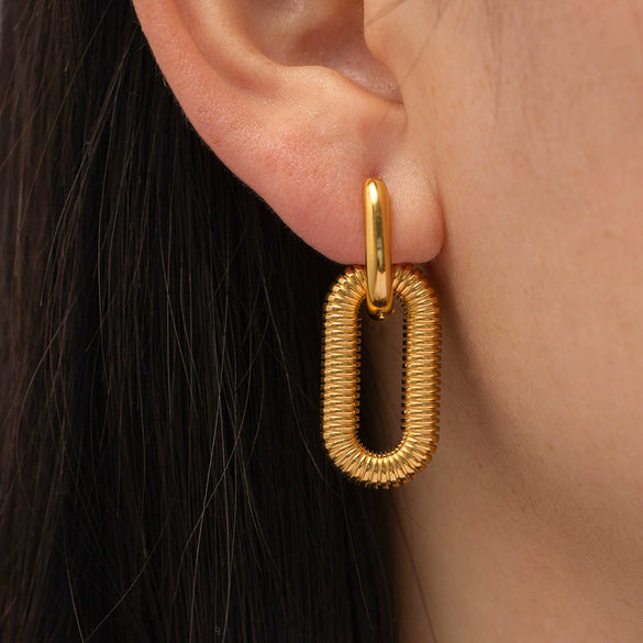 Wholesale Exaggerated Geometric 18K Goldplated Stainless Steel Chain Earrings For Women With Electroplating Treatment