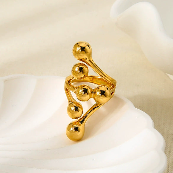 Wholesale Exaggerated Geometric Sphere 18K Gold Plated Stainless Steel Ring For Women