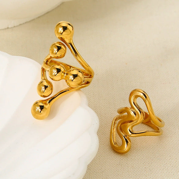 Wholesale Exaggerated Geometric Sphere 18K Gold Plated Stainless Steel Ring For Women