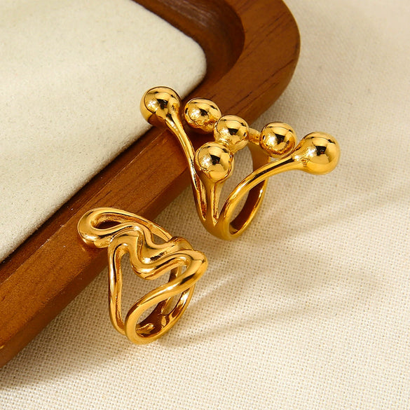 Wholesale Exaggerated Geometric Sphere 18K Gold Plated Stainless Steel Ring For Women