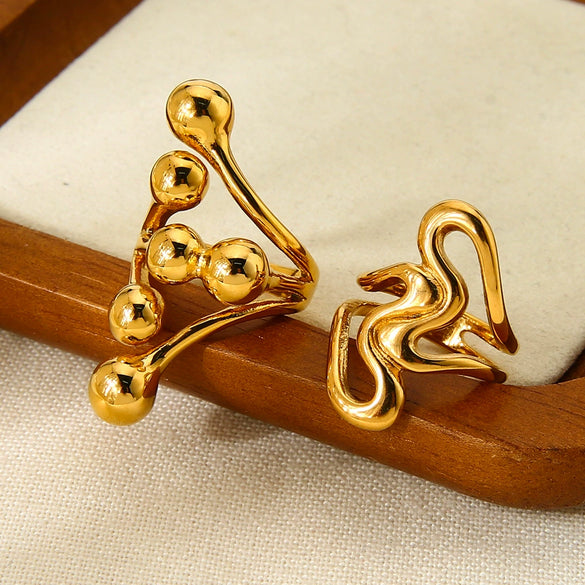 Wholesale Exaggerated Geometric Sphere 18K Gold Plated Stainless Steel Ring For Women
