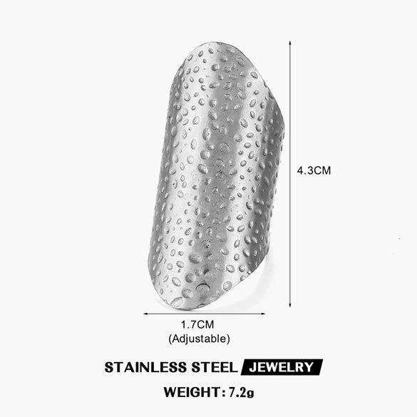 Wholesale Exaggerated Geometric Wide Face Ring In Stainless Steel With Hammer Pattern And Electroplating For Men And Women
