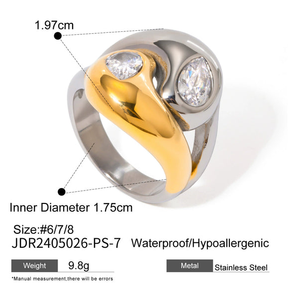 Wholesale Exaggerated Geometric Zircon Ring In Stainless Steel With Electroplating For Women