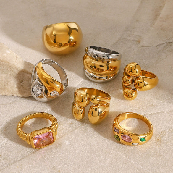 Wholesale Exaggerated Geometric Zircon Ring In Stainless Steel With Electroplating For Women