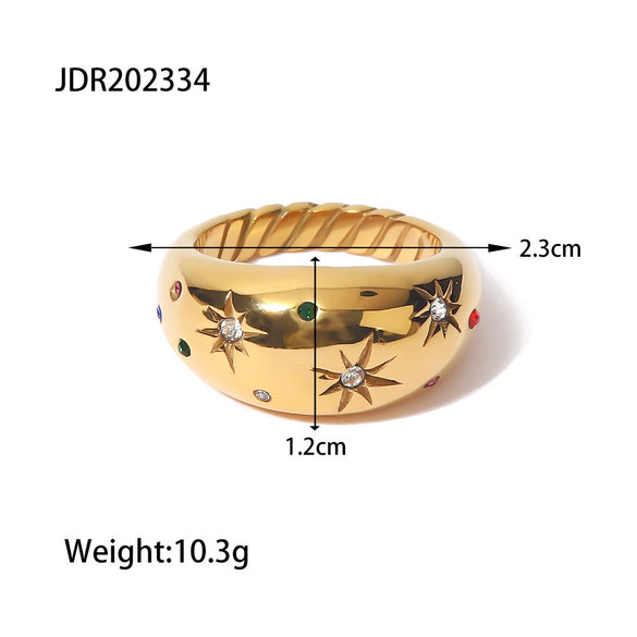 Wholesale Exaggerated Geometric Zircon Ring In Stainless Steel With Electroplating For Women