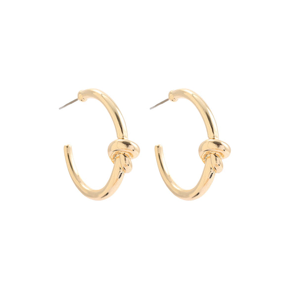 Wholesale Exaggerated Golden Semiround Oversized Bamboo Twist Curved Alloy Electroplated Earrings