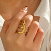 Wholesale Exaggerated Heavy Lines Open Ring In Stainless Steel With Geometric Style And Gold Plated Electroplating