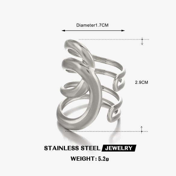 Wholesale Exaggerated Heavy Lines Open Ring In Stainless Steel With Geometric Style And Gold Plated Electroplating