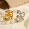 Wholesale Exaggerated Heavy Lines Open Ring In Stainless Steel With Geometric Style And Gold Plated Electroplating