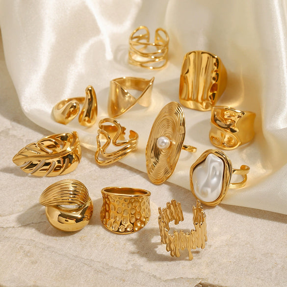 Wholesale Exaggerated High Grade Golden Pearl Ring And Titanium Steel Bracelet In Geometric Style Made Of Stainless Steel With Electroplating