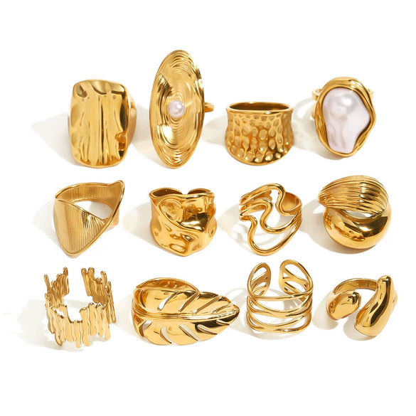 Wholesale Exaggerated High Grade Golden Pearl Ring And Titanium Steel Bracelet In Geometric Style Made Of Stainless Steel With Electroplating