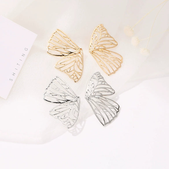 Wholesale Exaggerated Hollow Butterfly Wings Alloy Earrings Electroplated Women's Trendy Fan Creative