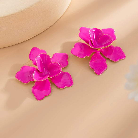 Wholesale Exaggerated Iron And Dripping Oil Flower Earrings With Electroplating