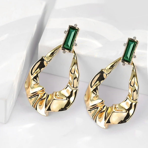 Wholesale Exaggerated Irregular Pleated Geometric Electroplated Copper Earrings For Women