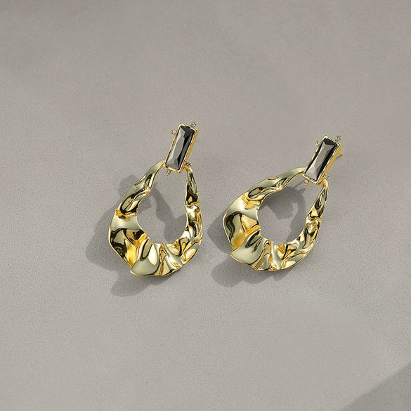 Wholesale Exaggerated Irregular Pleated Geometric Electroplated Copper Earrings For Women