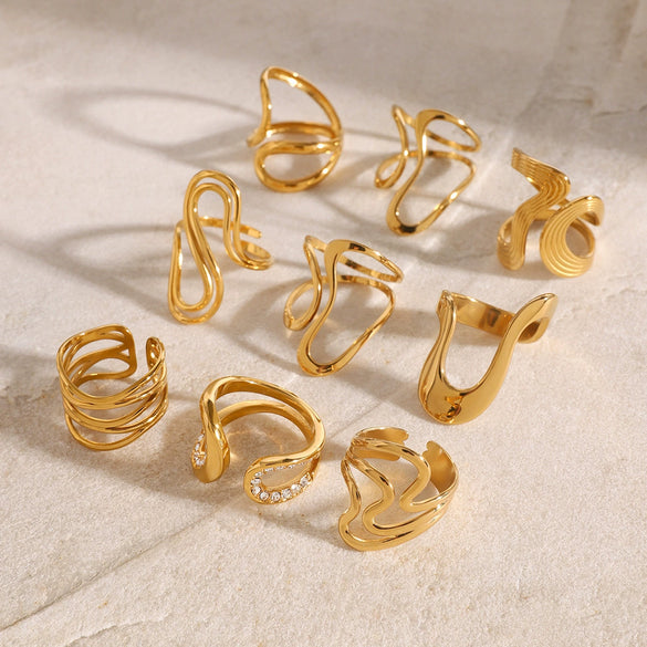 Wholesale Exaggerated Irregular Stainless Steel Ring With Geometric Design And Electroplating For Unisex