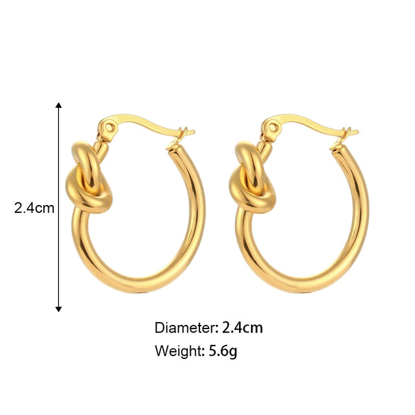Wholesale Exaggerated Knotted Flat Needle Earrings For Women Golden Titanium Steel Geometric Pattern Electroplated