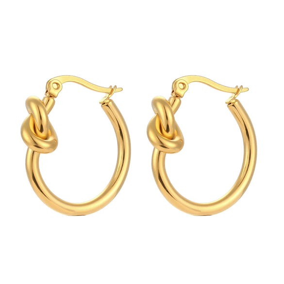 Wholesale Exaggerated Knotted Flat Needle Earrings For Women Golden Titanium Steel Geometric Pattern Electroplated