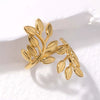 Wholesale Exaggerated Leaves Titanium Steel Open Ring With Electroplating Treatment For Women