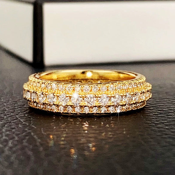 Wholesale Exaggerated Luxury Unisex Ring Copper Plated White Gold Inlaid Zircon Geometric Jewelry