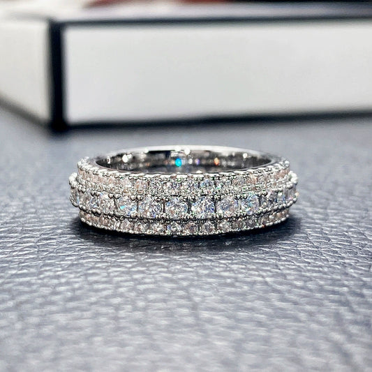 Wholesale Exaggerated Luxury Unisex Ring Copper Plated White Gold Inlaid Zircon Geometric Jewelry